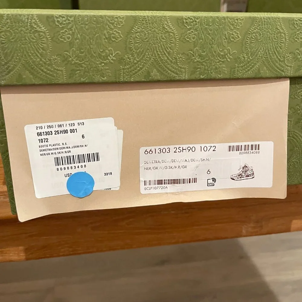 GUCCI  BASKET  "BLACK DEMETRA" MENS HIGH TOP SNEAKER SHOE, SIZE G 6 - Picture 7 of 13